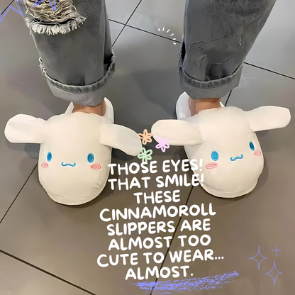 Sanrio Cinnamoroll Cotton Slippers Ears Will Move Cartoon Cute Warm Home Cotton Slippers Couple Plush Thicken Fall and Winter